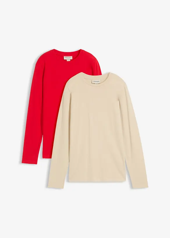 Lot de 2 T-shirts manches longues en coton extensible, bonprix