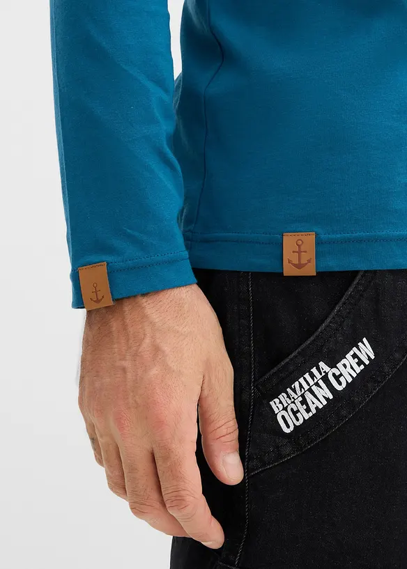 Lot de 2 T-shirts col tunisien manches longues, 100% coton, bonprix