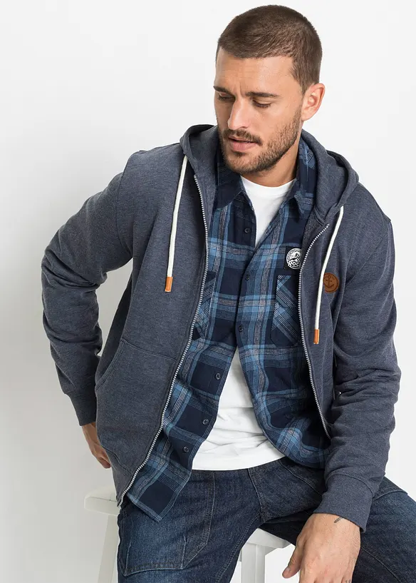 Sweat zipp&eacute; &agrave; capuche et d&eacute;tails enduits, bonprix