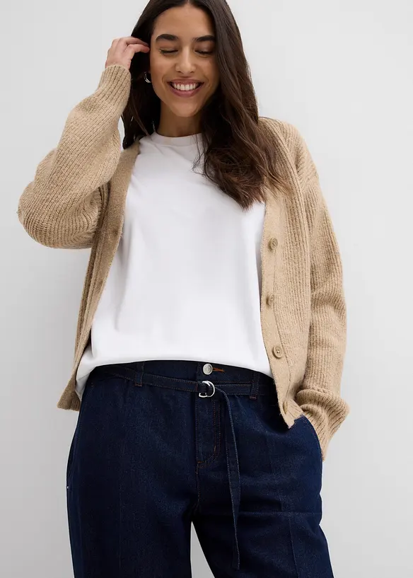 Wide-Leg-Jeans Mid Waist mit G&uuml;rtel, bonprix