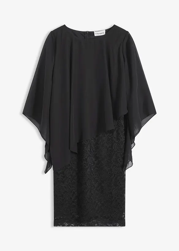 Robe courte en dentelle avec drapé en mousseline, bonprix