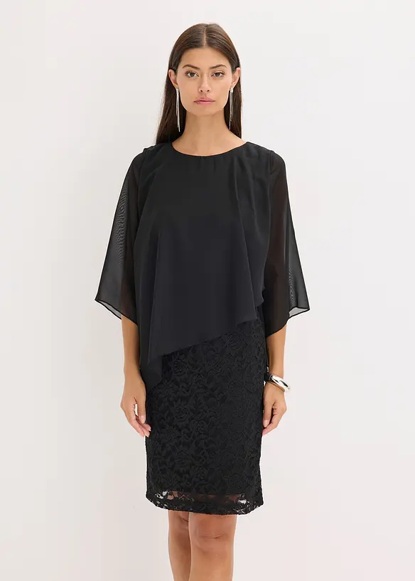 Robe courte en dentelle avec drapé en mousseline, bonprix