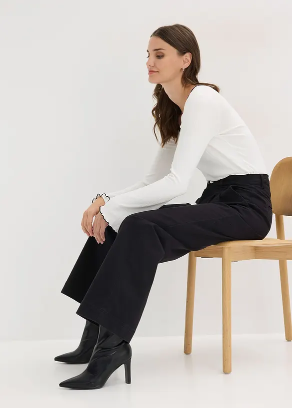 Pantalon large &agrave; pinces avec taille &eacute;lastiqu&eacute;e, bonprix