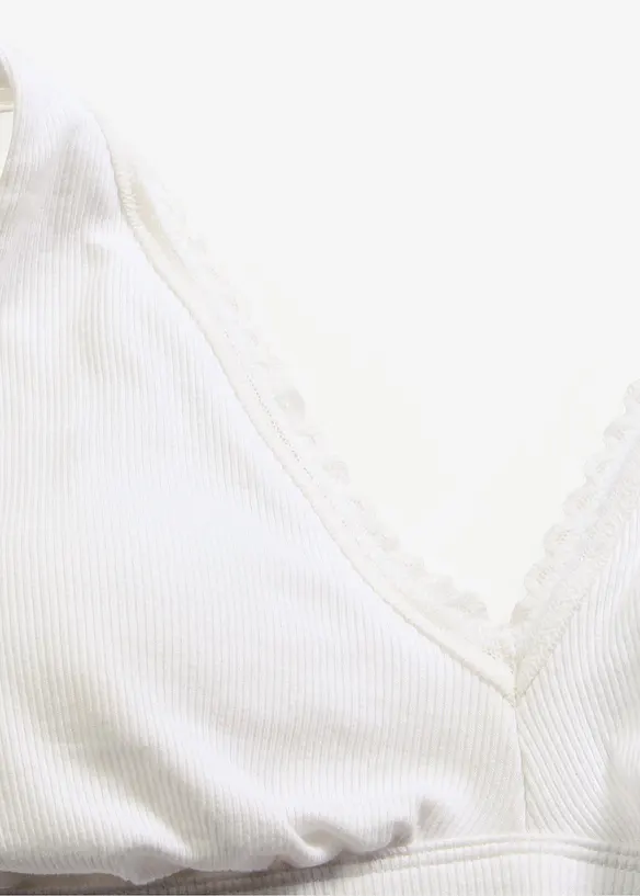 Soutien-gorge bralette rembourr&eacute; sans armatures, coton et dentelle, bonprix