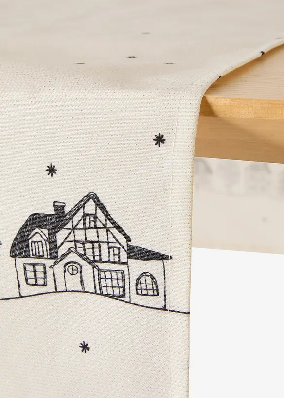 Chemin de table imprim&eacute; maisons, d&eacute;perlant, bonprix