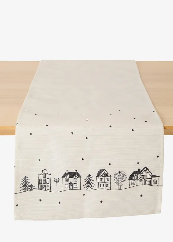 Chemin de table imprim&eacute; maisons, d&eacute;perlant, bonprix