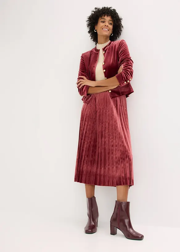Jupe plissée en velours doux, bonprix