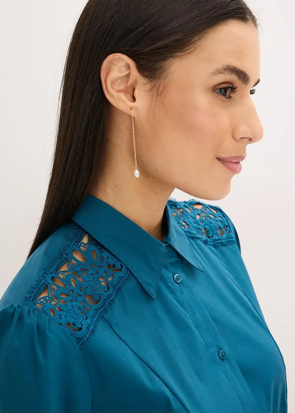 Robe-chemise avec dentelle et lien &agrave; nouer, bonprix