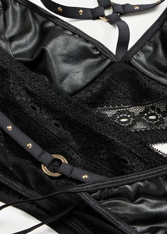 Bralette+String+Strapshalter mit Wetlook (3-tlg.Set), bonprix