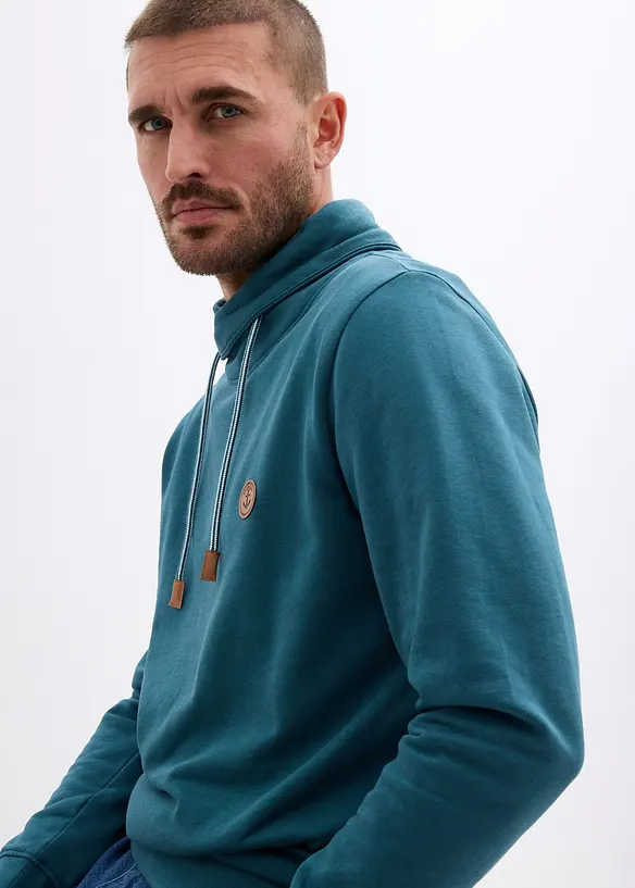 Sweatshirt mit Schalkragen aus reiner Bio-Baumwolle, bonprix