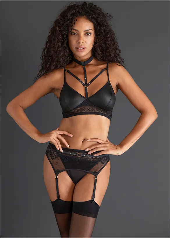 Bralette+String+Strapshalter mit Wetlook (3-tlg.Set), bonprix