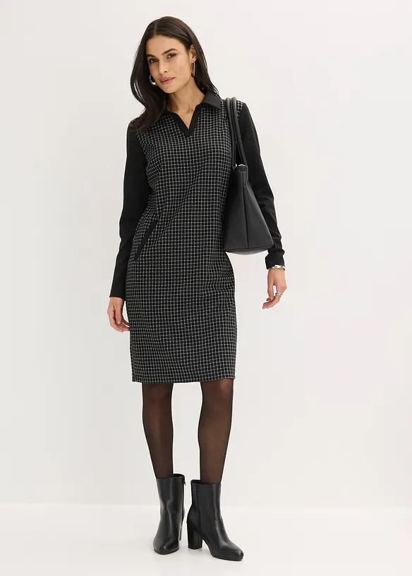 Jacquard Kleid mit Kontrastkragen, bonprix