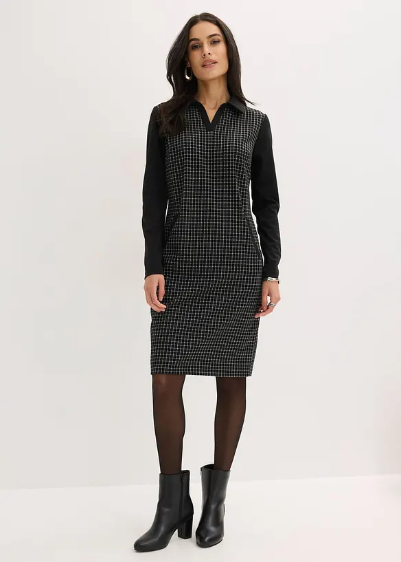 Jacquard Kleid mit Kontrastkragen, bonprix