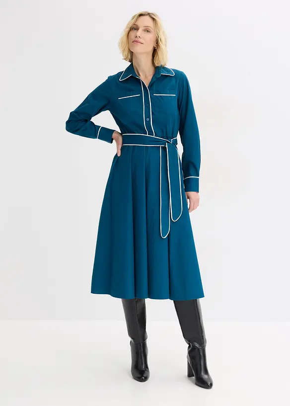 Hemdblusenkleid aus Baumwoll-Popeline mit b&uuml;gelfreier Ausr&uuml;stung, bonprix