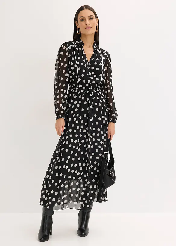 Chiffonkleid mit Kontrast-Pipings, bonprix