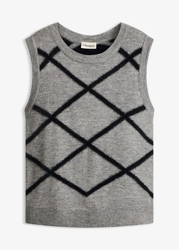 Pull sans manches &agrave; motif en maille poilue, bonprix