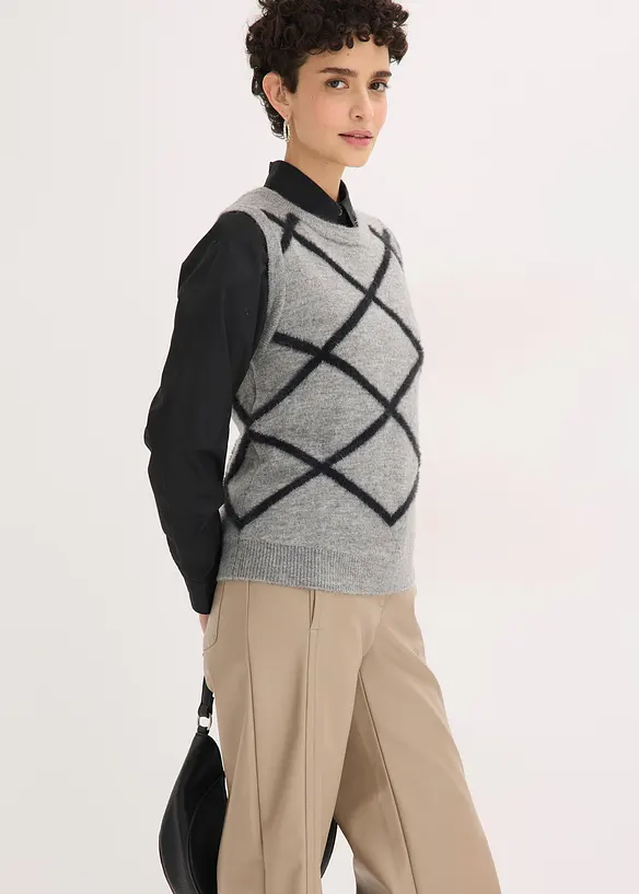 Pull sans manches &agrave; motif en maille poilue, bonprix