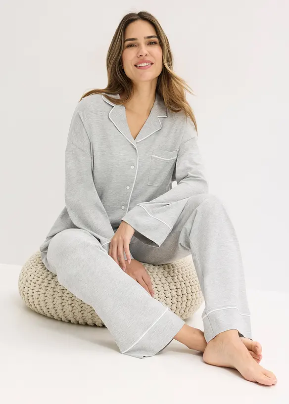 Pyjama mit Viskose und Knopfleiste, bonprix