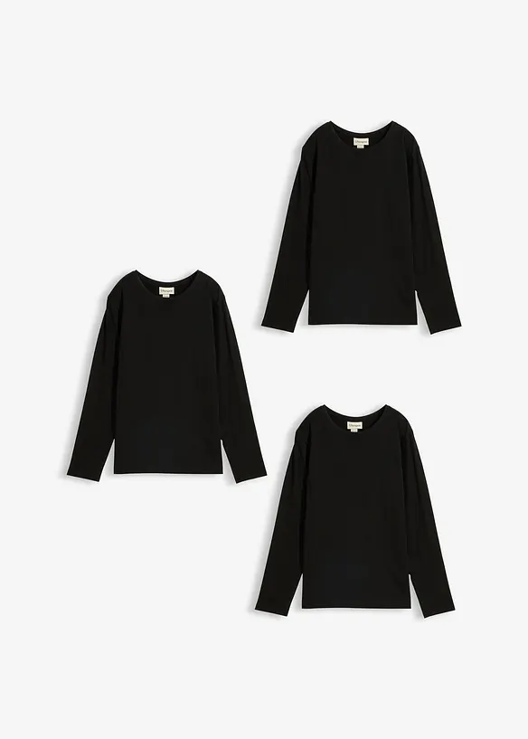 Lot de 3 T-shirts manches longues coton, bonprix