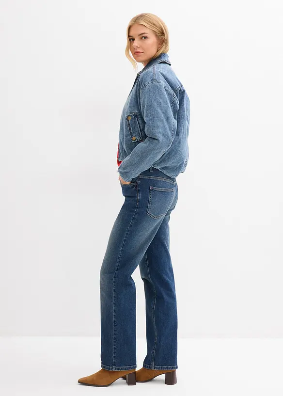 Warm wattierte Jeansjacke, Bubble-Saum, bonprix