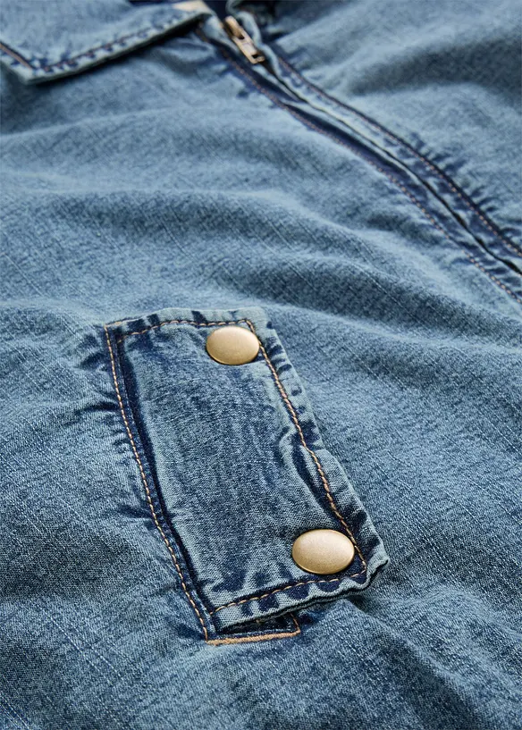 Warm wattierte Jeansjacke, Bubble-Saum, bonprix