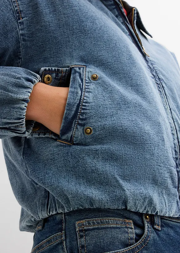 Warm wattierte Jeansjacke, Bubble-Saum, bonprix