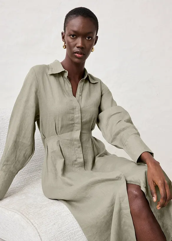 Hemdblusenkleid aus reinem Leinen, bonprix