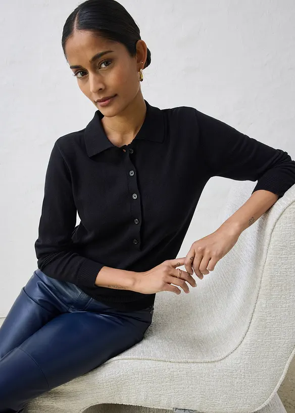 Polo-Pullover mit Seidenanteil, bonprix