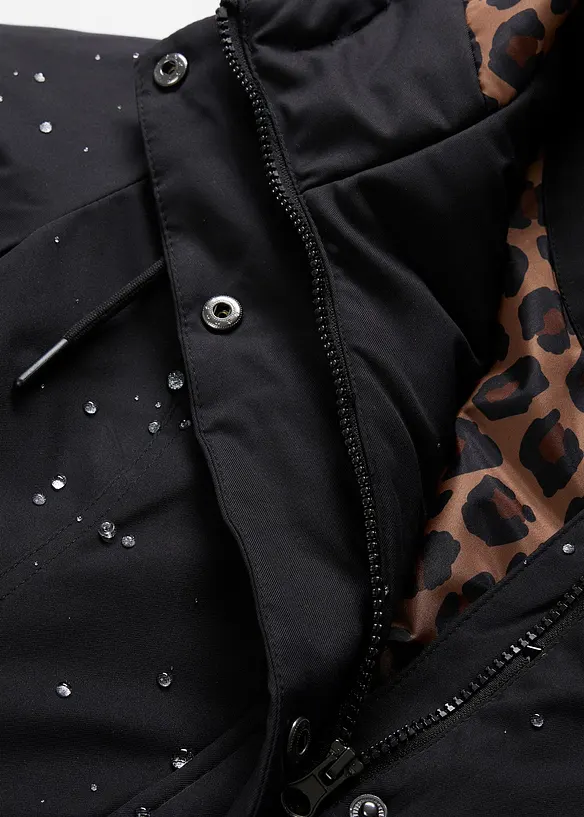 Wasserabweisender Outdoor-Kurzmantel mit G&uuml;rtel, Leo-Futter, bonprix