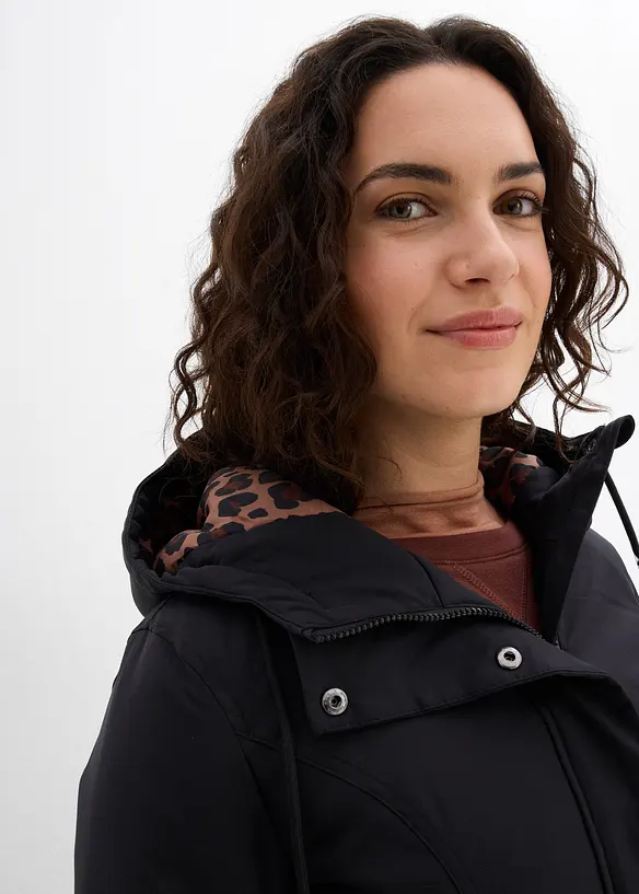 Wasserabweisender Outdoor-Kurzmantel mit G&uuml;rtel, Leo-Futter, bonprix