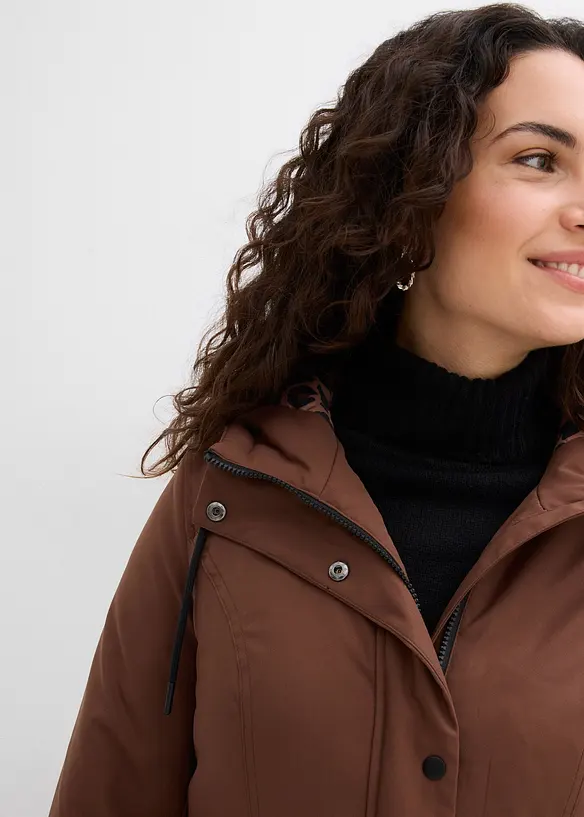 Wasserabweisender Outdoor-Kurzmantel mit G&uuml;rtel, Leo-Futter, bonprix