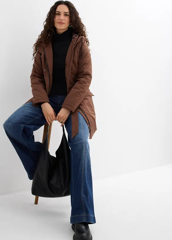 Wasserabweisender Outdoor-Kurzmantel mit G&uuml;rtel, Leo-Futter, bonprix