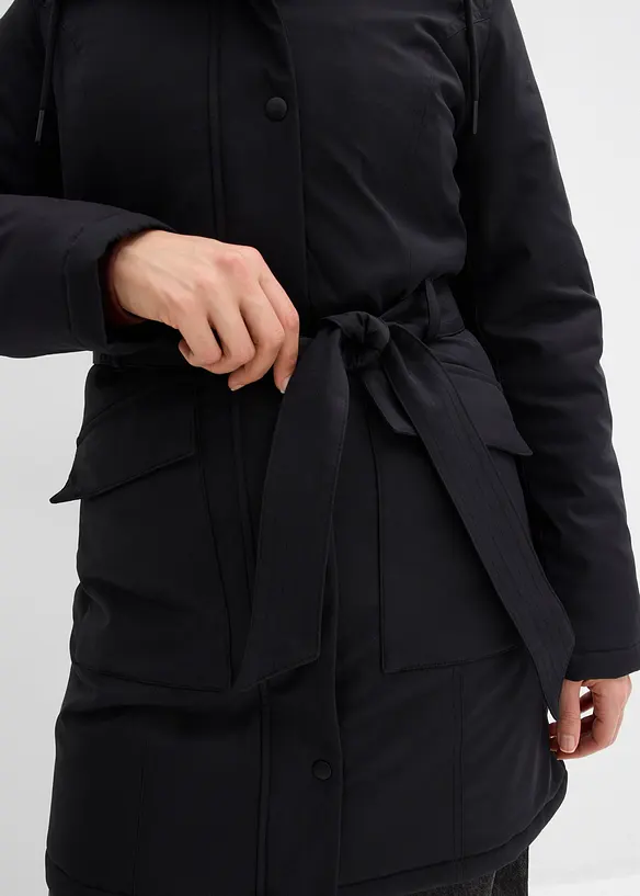 Wasserabweisender Outdoor-Kurzmantel mit G&uuml;rtel, Leo-Futter, bonprix