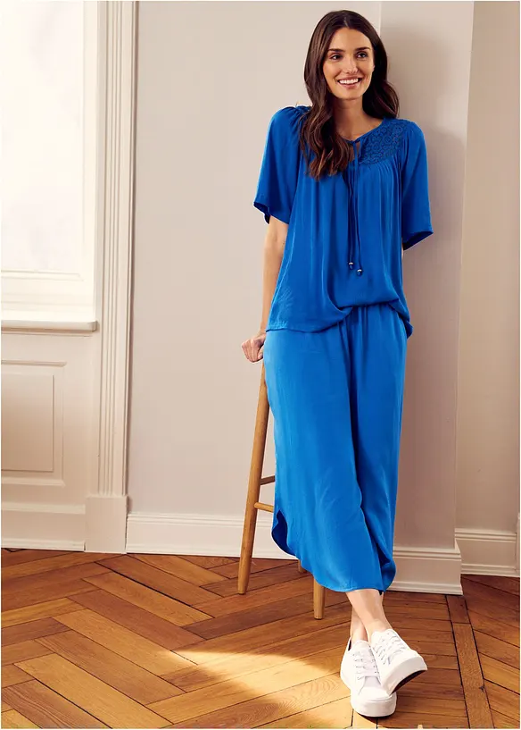 Longue tunique en cr&eacute;pon, manches coude, bonprix