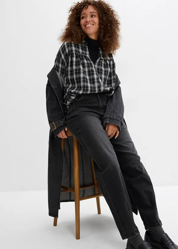 Jean barrel taille haute en coton, bonprix