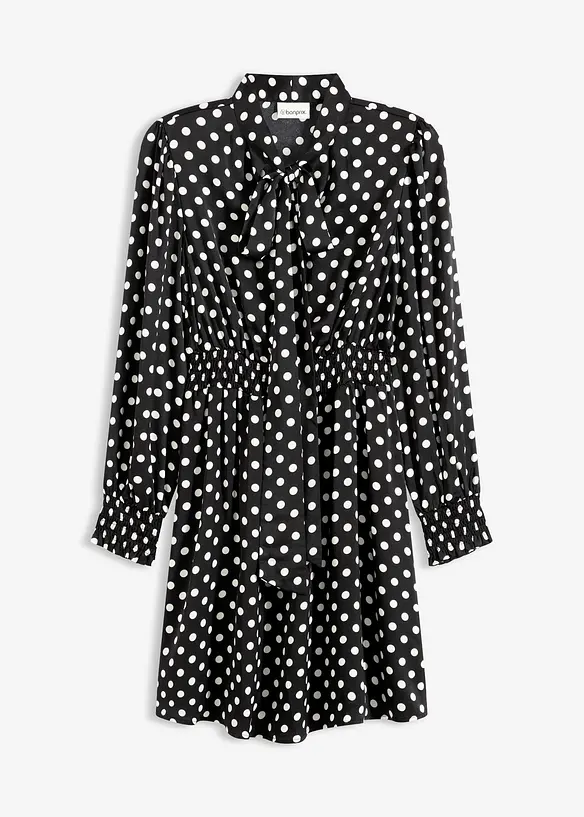 Kleid mit Schluppenkragen aus flie&szlig;endem Satin, bonprix