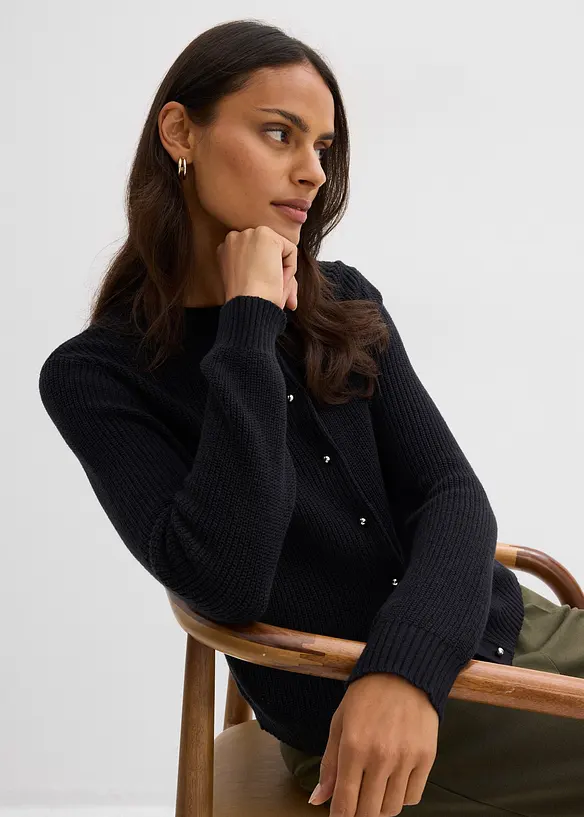 Strickjacke mit Zierkn&ouml;pfen aus Woll-Mix, bonprix
