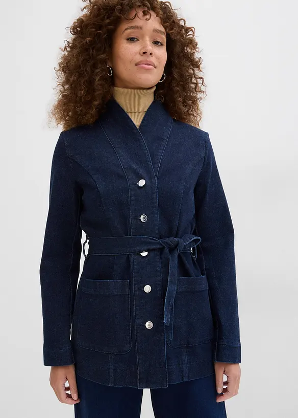 Jeansjacke mit G&uuml;rtel, mit Baumwolle, bonprix