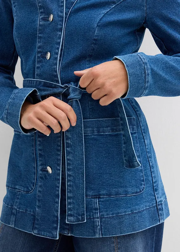Jeansjacke mit G&uuml;rtel, mit Baumwolle, bonprix