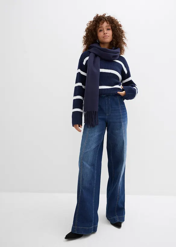 Jean large taille haute &eacute;lastiqu&eacute;e, long, bonprix