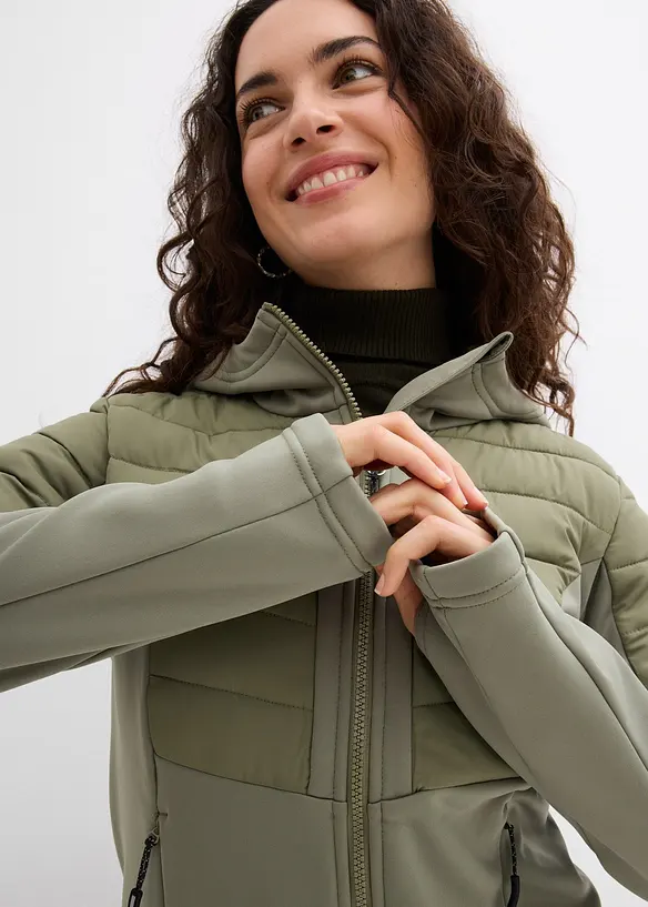Wasserabweisende Hybridjacke mit Softshell- und Steppeins&auml;tzen, bonprix