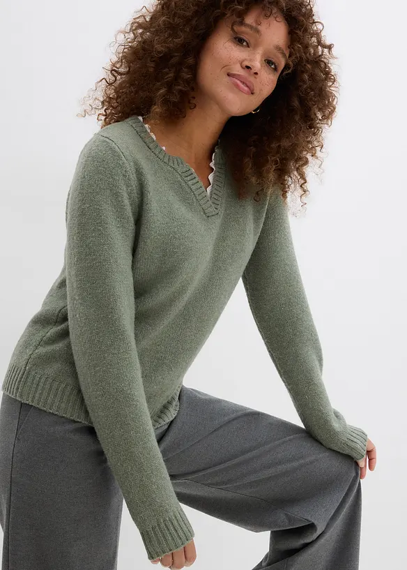 Pull &agrave; empi&egrave;cement dentelle, bonprix