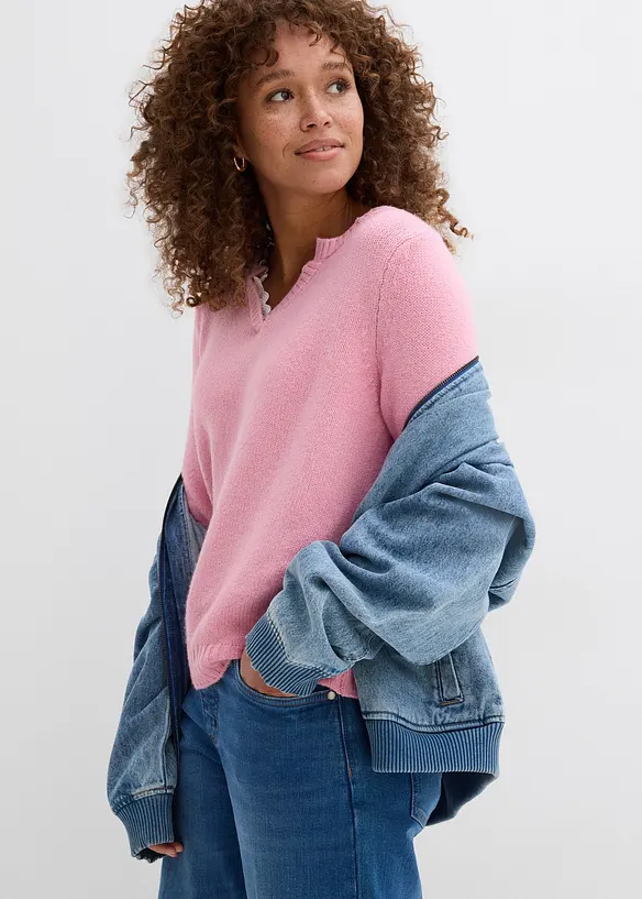 Pullover mit Spitzeneinsatz, bonprix