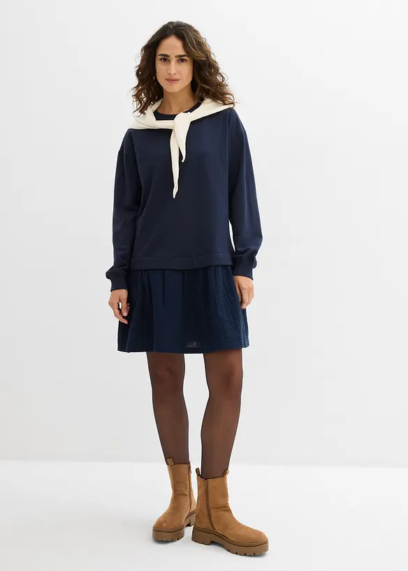 Robe sweat avec jupe tiss&eacute;e, bonprix
