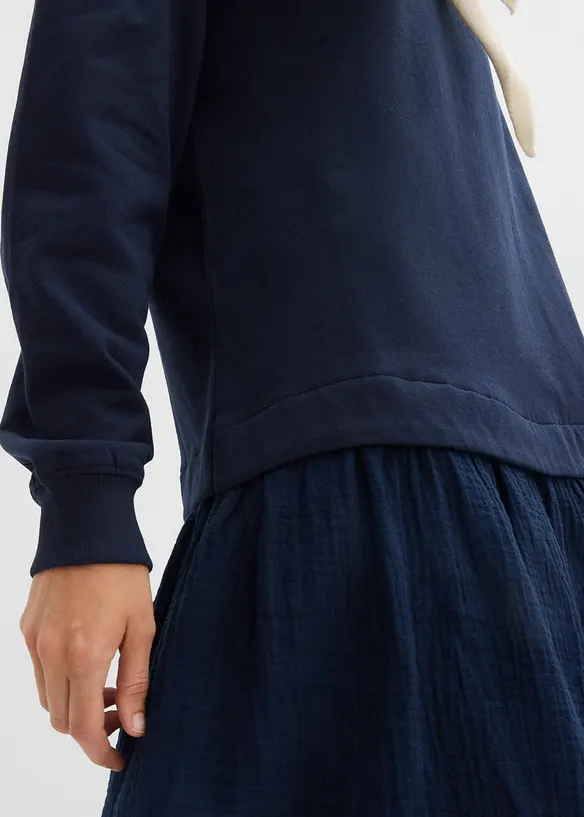 Robe sweat avec jupe tiss&eacute;e, bonprix