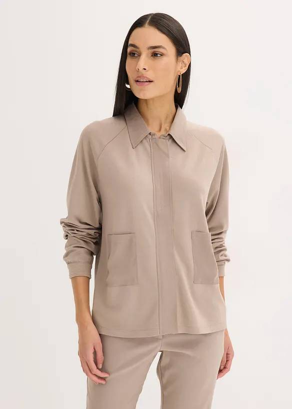 Veste l&eacute;g&egrave;re en Punto di Roma avec bordure en satin, bonprix