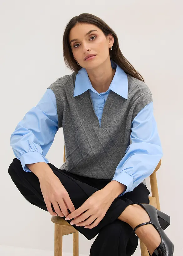 Pull &agrave; empi&egrave;cement chemisier, bonprix