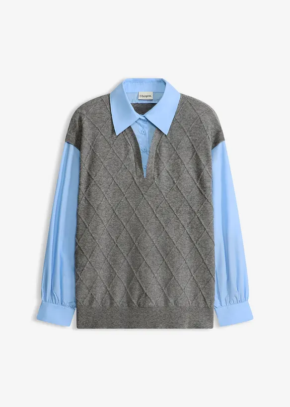 Pull &agrave; empi&egrave;cement chemisier, bonprix