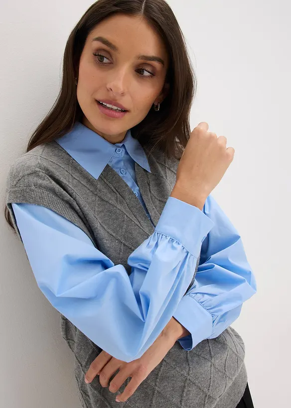 Pull &agrave; empi&egrave;cement chemisier, bonprix