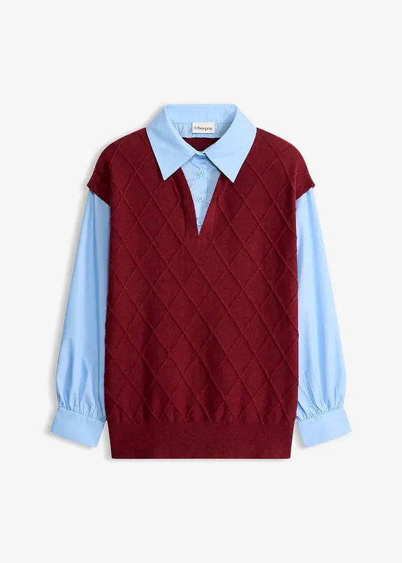 Pull sans manches &agrave; empi&egrave;cement chemisier, bonprix